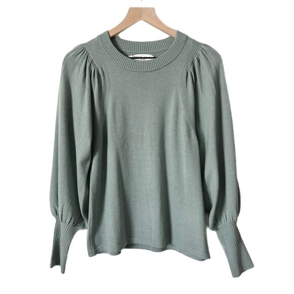 Apiece Apart Dewi Puff Sleeve Crew Neck Sweater in Sage Green Wool Size Medium - Picture 1 of 6
